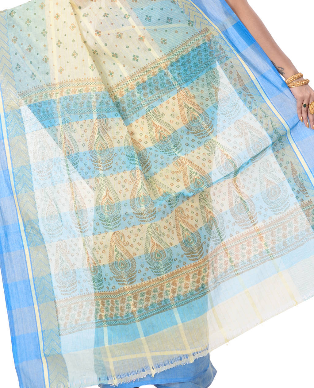 Sky Blue Pure Cotton ANARKOLI PRINT Tant Saree Print (4071)